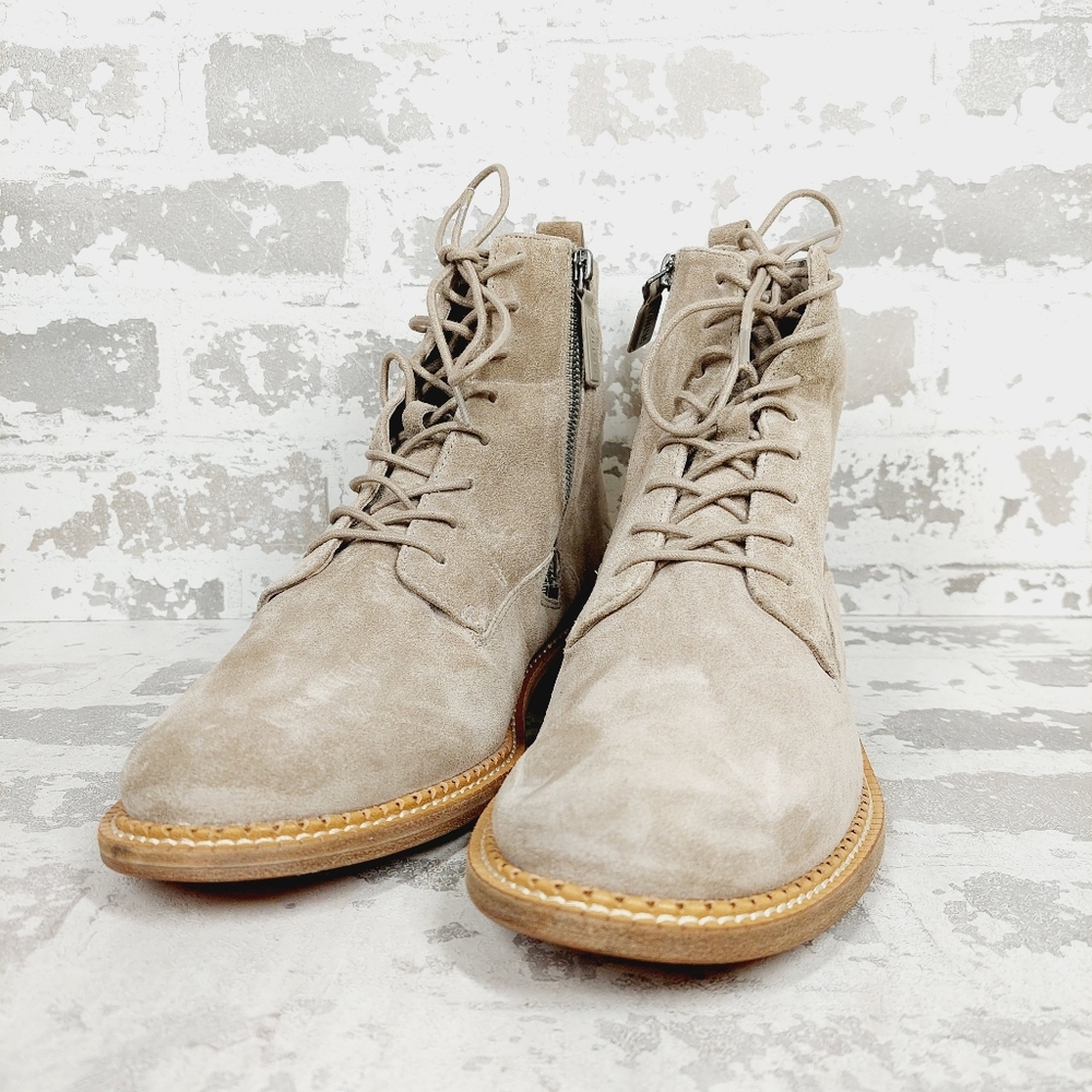 New Vince Cabria Taupe Suede Lace Up Combat Ankle Boots O 277 - Picture 2 of 10